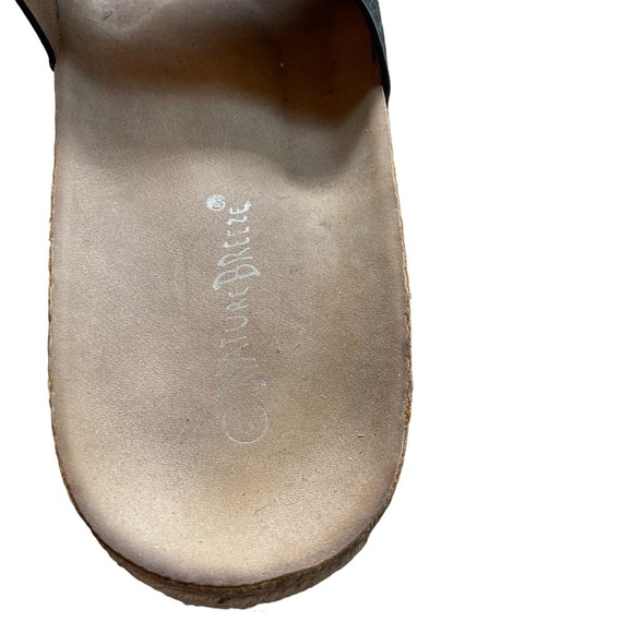Nature Breeze Platform Slip On Slide Sandals Black Beige Floral Applique Size 8 - Picture 8 of 9
